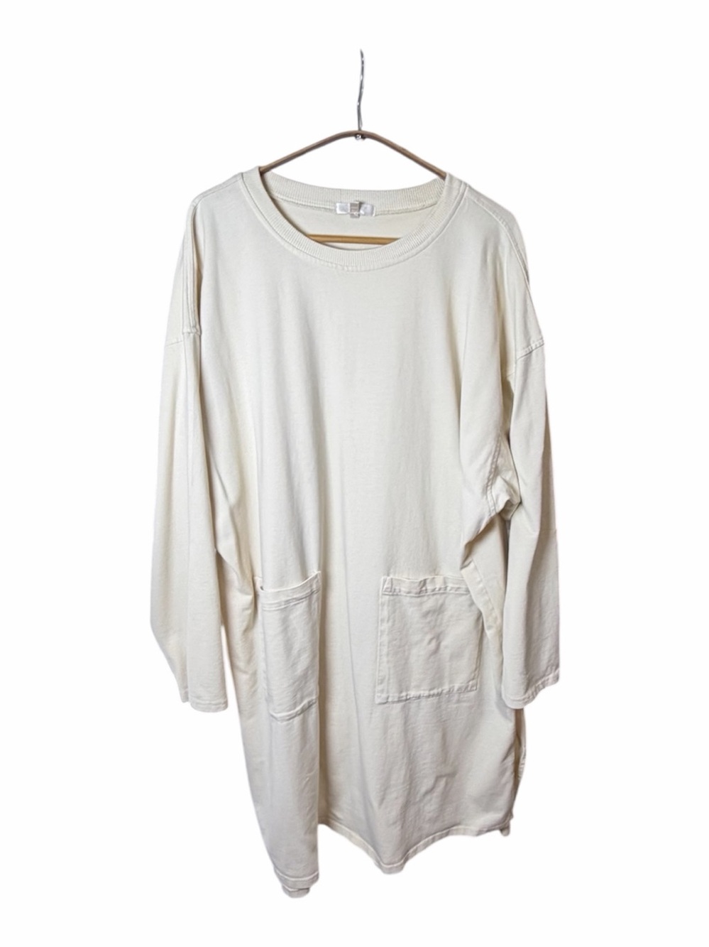Kleen Cream Long Sleeve Pocket Cotton Tunic/ Dress. Oversized. Size XL.